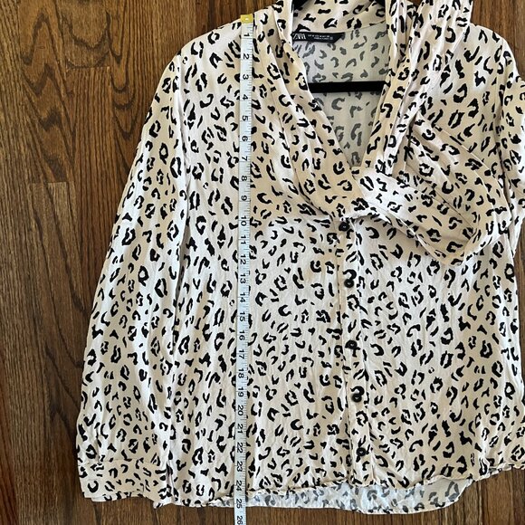 ZARA Oversized Leopard Animal Print Satin Tie Neck Blouse Top Shirt Sz M - Picture 6 of 10